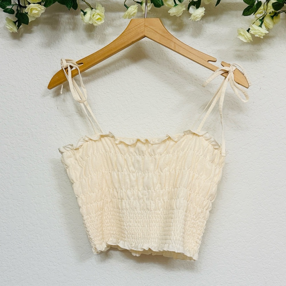 H&M • Cream Smocked Crop Top